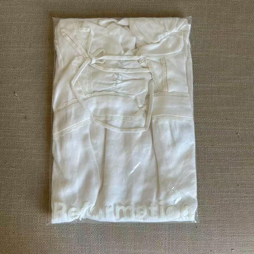BEST Reformation Evianna Linen Mini Dress Sz0/2/4 White Classic French - Picture 7 of 12